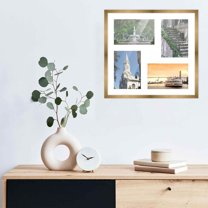 14x14 Wood Collage Frame with a White Mat for 5x7 Pictures