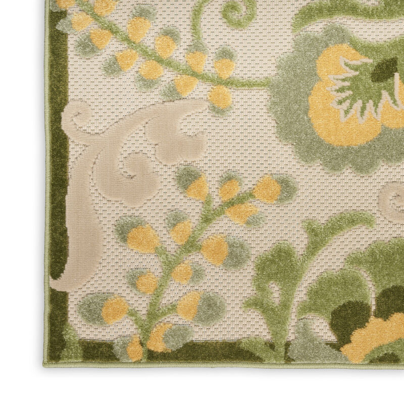 HomeRoots 6' X 9' Ivory Green And Yellow Floral Indoor Outdoor Area Rug image number 3