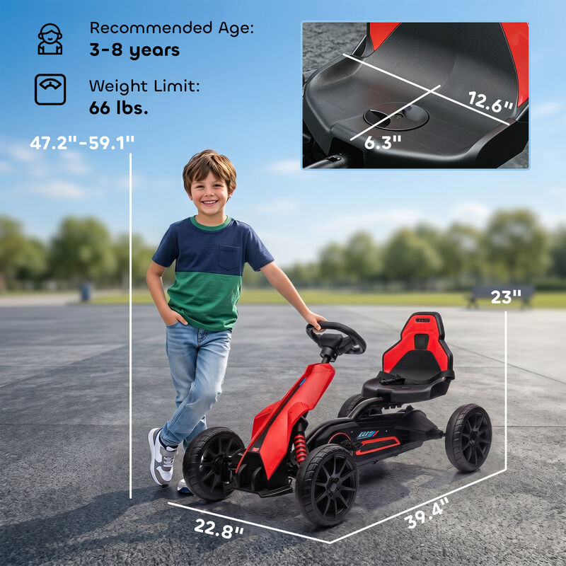 BreeBe Kids Pedal Go Kart W/ Adjustable Seat, Swing Axle image number 2
