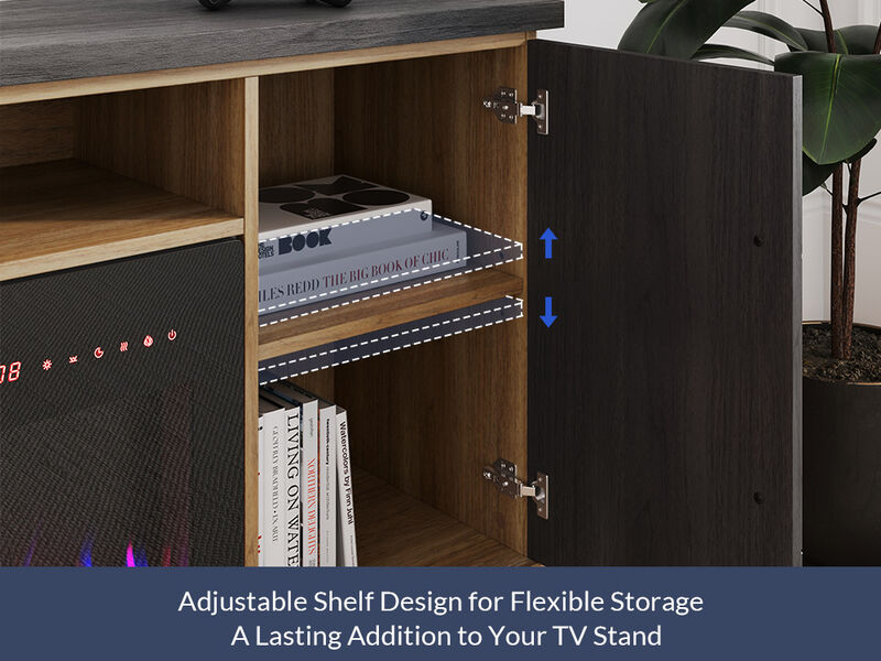 BELLEZE 68 Inch Electric Fireplace TV Stand With Gold Grim, Elegant Entertainment Center With Storage, Media Console With Drawers & Open Shelves for Living Room, Bedroom Home Theater (Espresso Black)