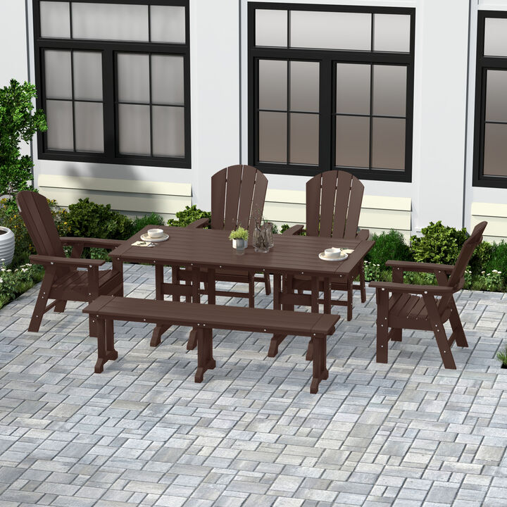WestinTrends 6 Piece Outdoor Patio Dining Table and Armchair Dining Bench Set