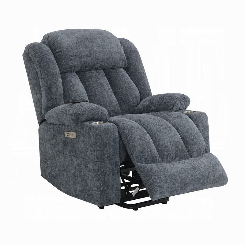 Mario Power Recliner Chair with Lift, Heating, Massage, Blue Velvet - Benzara