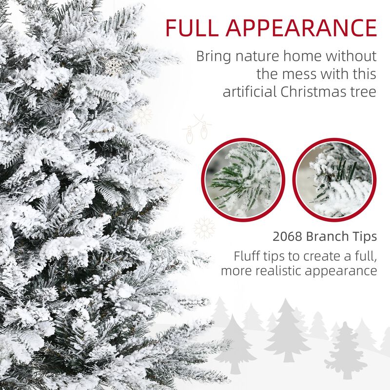 9 Foot Pine Snow Flocked Artificial Christmas Tree with 616 Realistic Cedar Branches