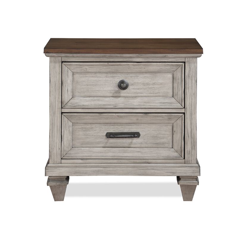 Nightstand with 2 Drawers and USB Port, Cream and Brown-Benzara image number 2