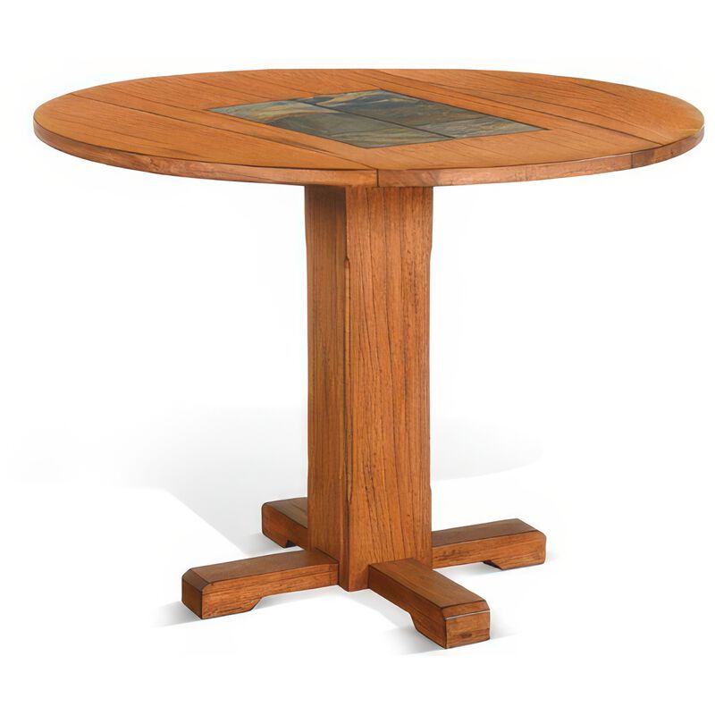 Marv Dining Table w 2 Drop Leaves, 40 Inch Round Top, Brown Wood