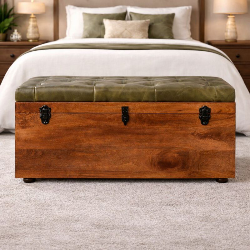 Aritsan Furniture Solid Wood Roasted Almond Storage Trunk Bench, Brown image number 1