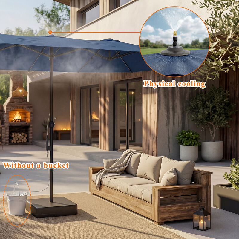 FUFU&GAGA 15ft x 9ft Extra-Large Iron Outdoor Shade Double-Sided Umbrella, Spray System, Patio Shade with Sturdy Base, Navy image number 4