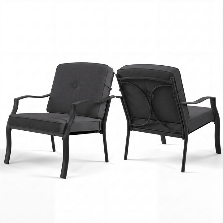 Set of 2 Patio Metal Chairs with Seat and Back Cushions for Outdoor