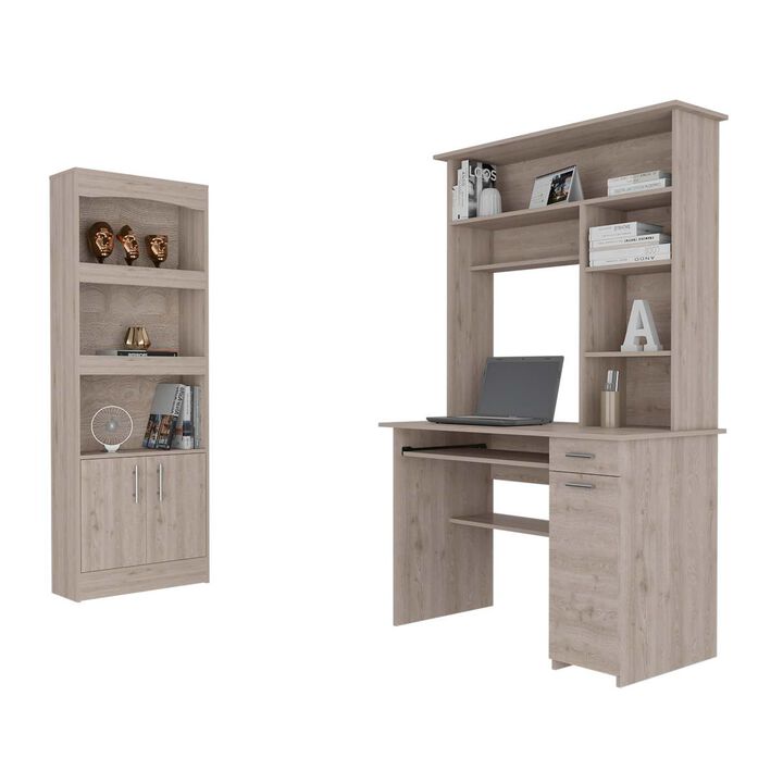 Isabelle 10-Shelf 4-Door 2-piece Office Set, Bookcase and Desk Light Gray