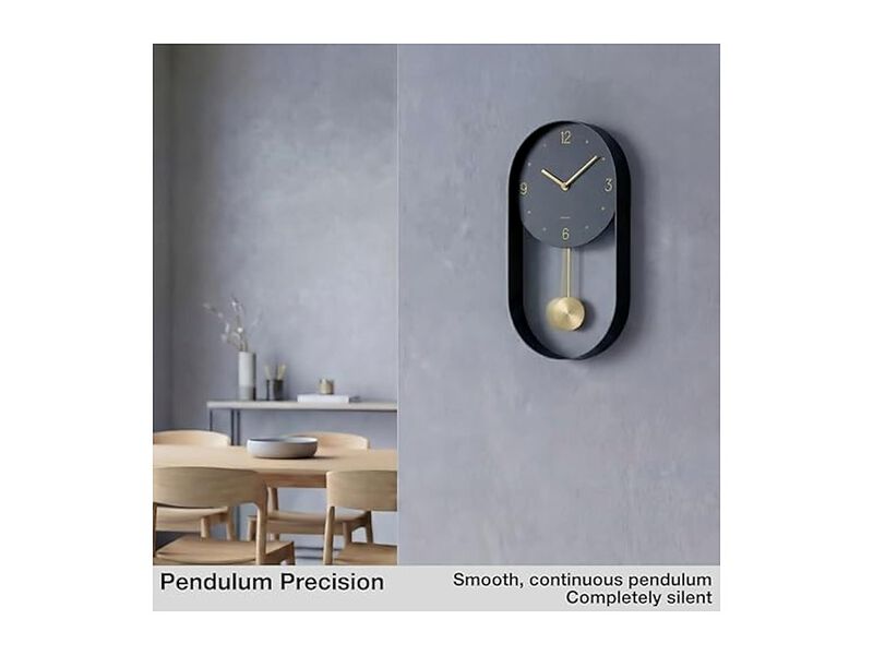 Pendulum Black Gold Minimalist Metal Wall Clock Silent Modern Battery Operated image number 3