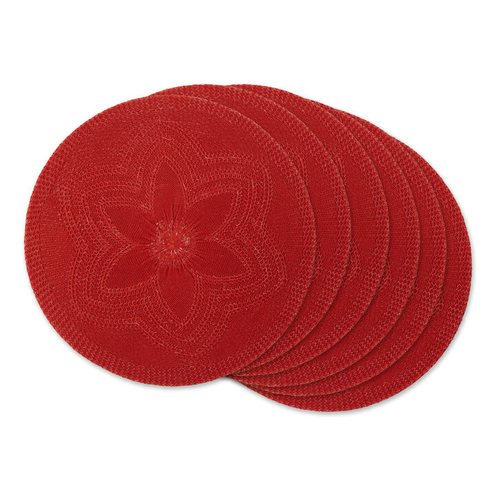 Set of 6 Red Decorative Woven Round Placemats  15"