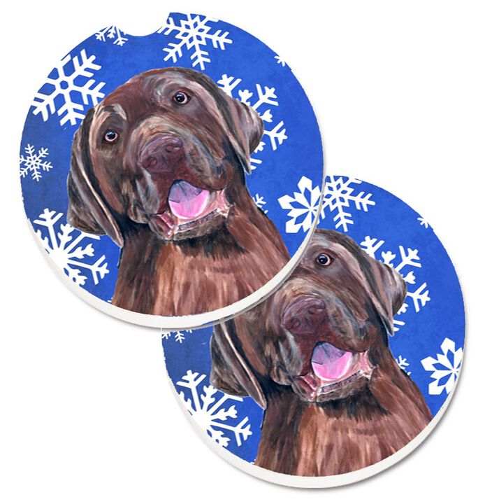 Caroline's Treasures Labrador Winter Snowflakes Holiday Set of 2 Cup Holder Car Coasters SC9384CARC, 2.56, Multicolor