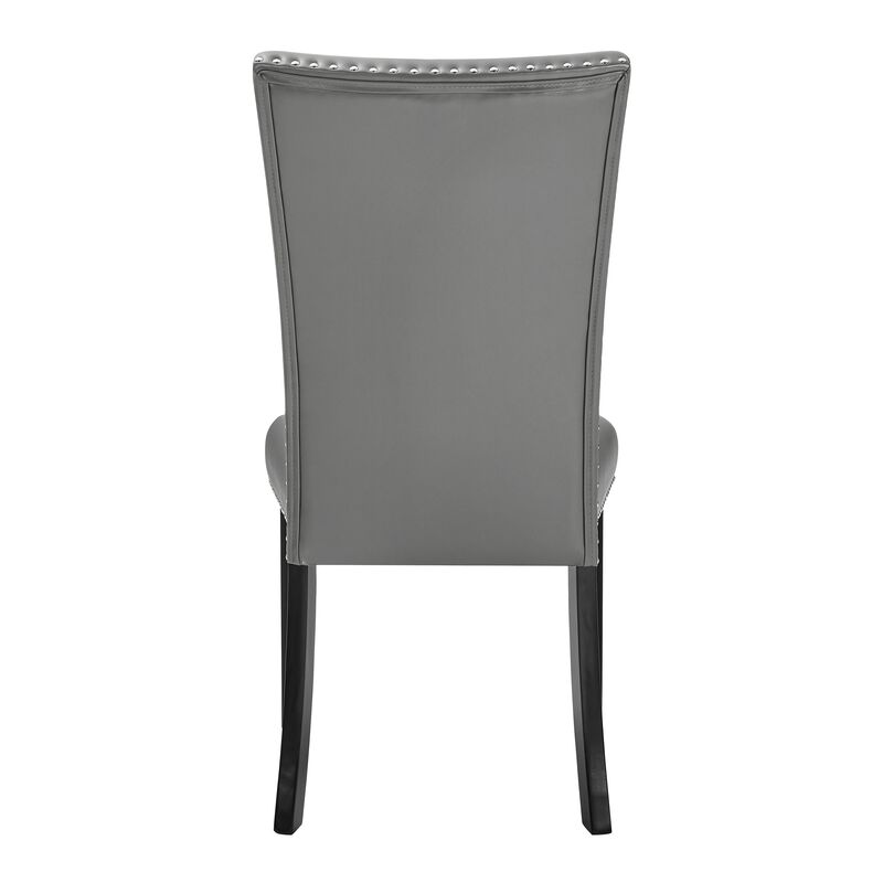 Lira Dining Chairs Set of 2, Nailhead Trim Gray Fabric, Solid Wood - Benzara