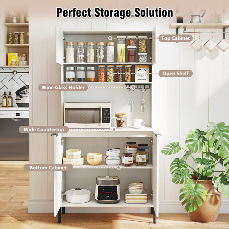 Tall Kitchen Storage Cabinet 64.5 Inches with Power Outlet and Wine Glass Rack image number 6