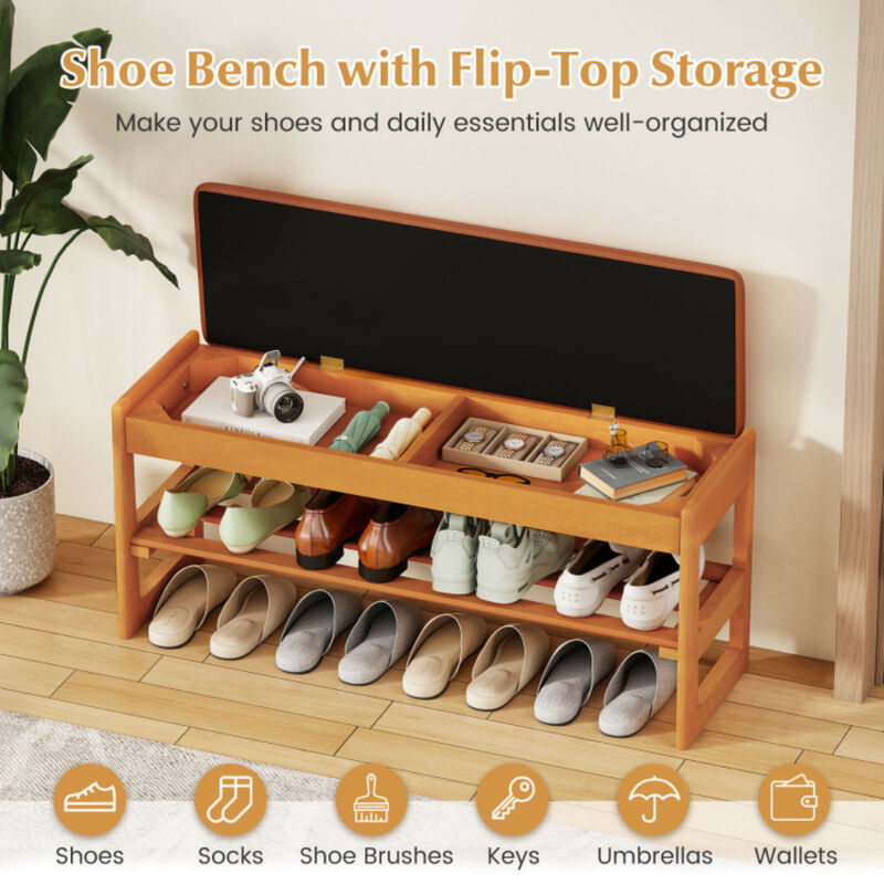 Entryway Shoe Rack Bench with 2-Tier Shelf and Hidden Storage Seat image number 6