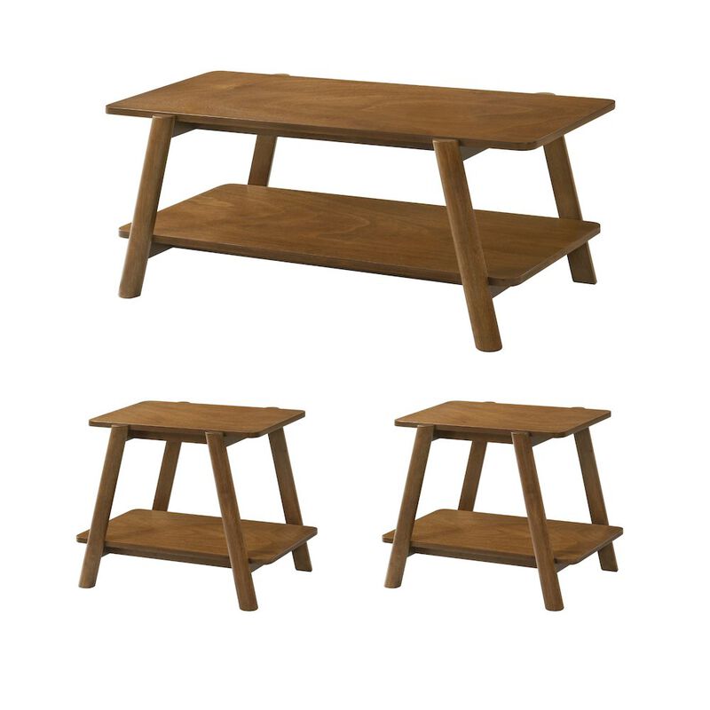 Roundhill Furniture Metz Mid-Century Modern Wood Shelf 3-Pc Coffee Table Set