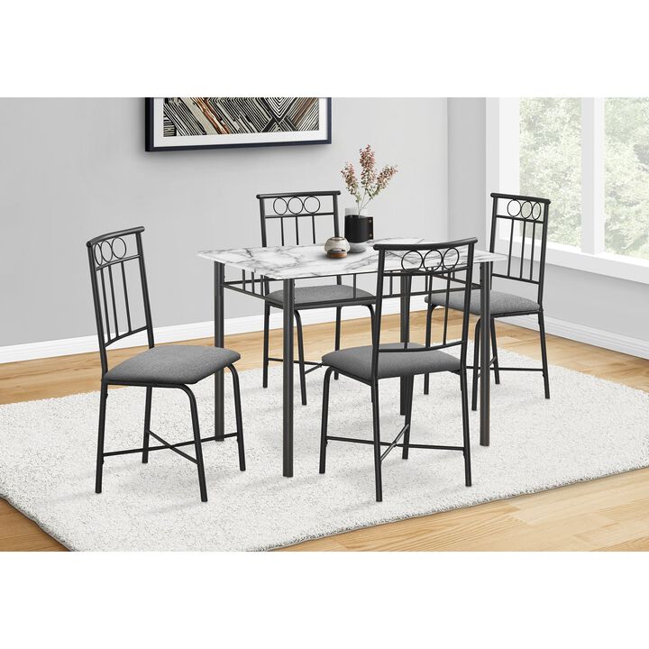 Monarch Specialties I 1014 - Dining Set, 5pcs Set, 40" Rectangular, Kitchen, Small, White Metal And Laminate, Grey Fabric, Contemporary, Modern