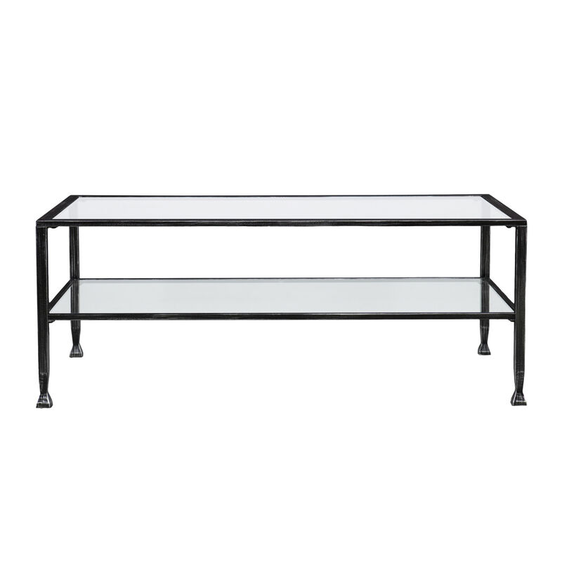 Hivvago 48 Inch Black Glass And Metal Rectangular Coffee Table
