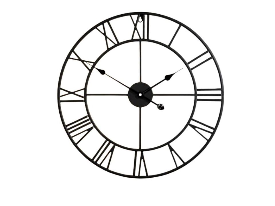 Silent 24 Inch Wall Clocks Living Decor Large Black Metal Roman Numeral Modern