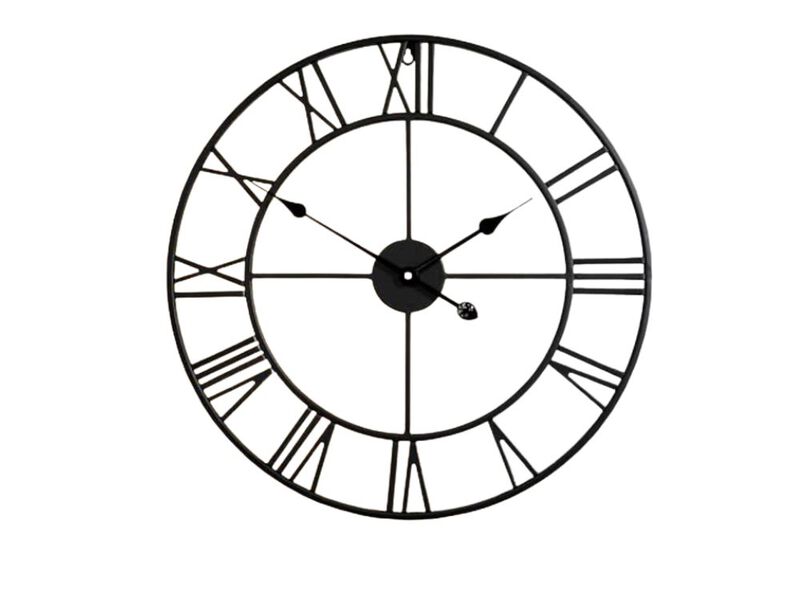 Silent 24 Inch Wall Clocks Living Decor Large Black Metal Roman Numeral Modern image number 0