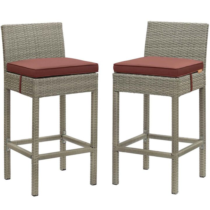 Modway EEI-3604-LGR-PER Conduit Outdoor Patio Wicker Rattan Bar Stools, Set of 2, Light Gray Peridot