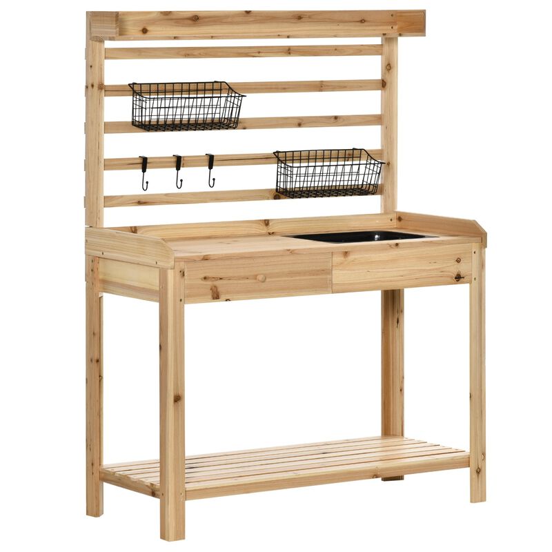 Natural Garden Helper: Potting Bench with Sink and Metal Screen