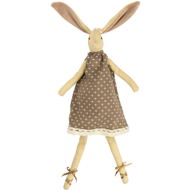 Plush Sitting Girl Bunny Tabletop Easter Figurine - 12" - Beige and Brown