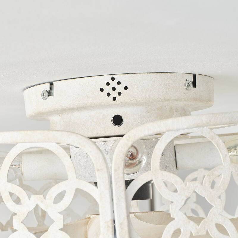 18" Farmhouse Distressed White Metal Caged Reversible Ceiling Fan with Light and Remote image number 7