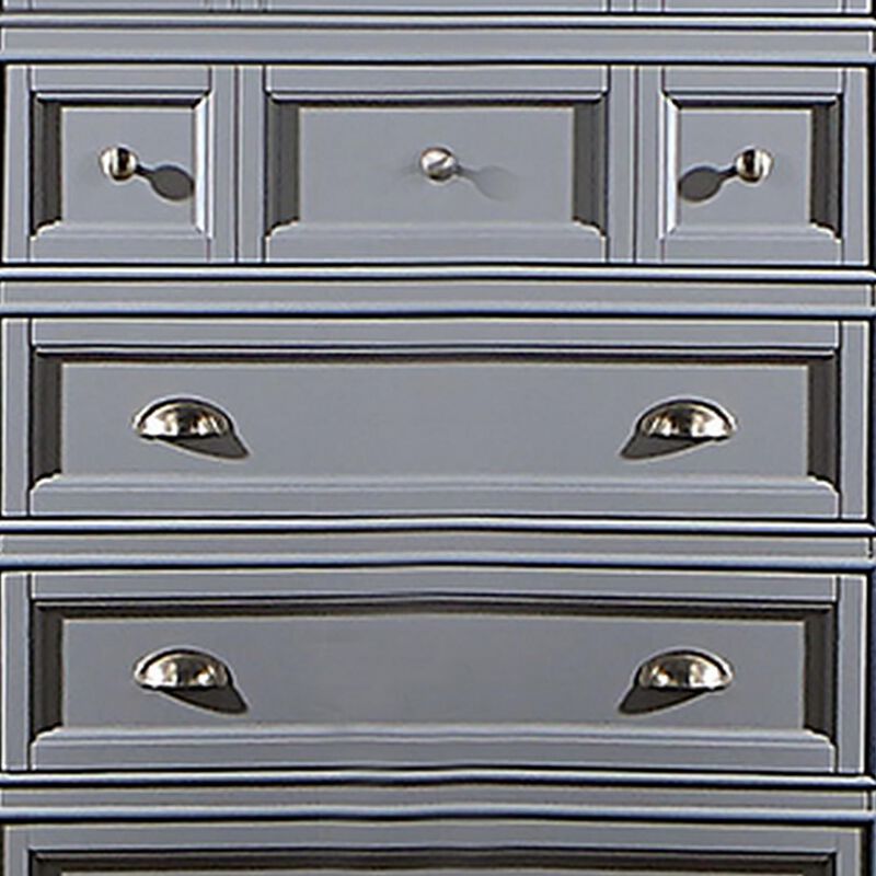 Benjara Lile 50 Inch Tall Dresser Chest, 6 Drawer, Crown Molding, Solid Wood, Gray