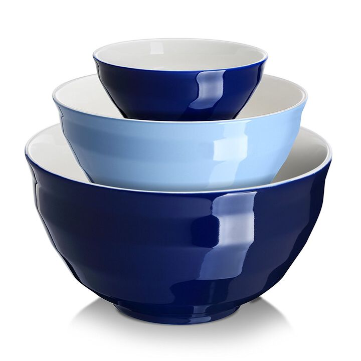 DOWAN Ceramic Mixing Bowls for Kitchen, Size 4.25/2/0.5 Qt Large Serving Bowl Set, Microwave and Dishwasher Safe, Sturdy & No Scratch, Nesting Bowls for Space Saving, 3-Pieces Set