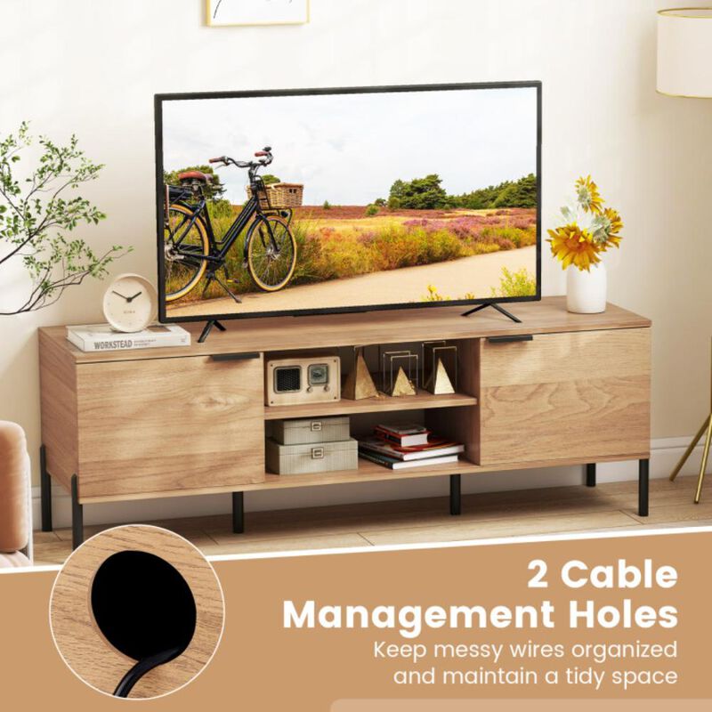 Hivvago 2-Door TV Stand with Charging Station and Open Shelves for TVs up to 65 Inches