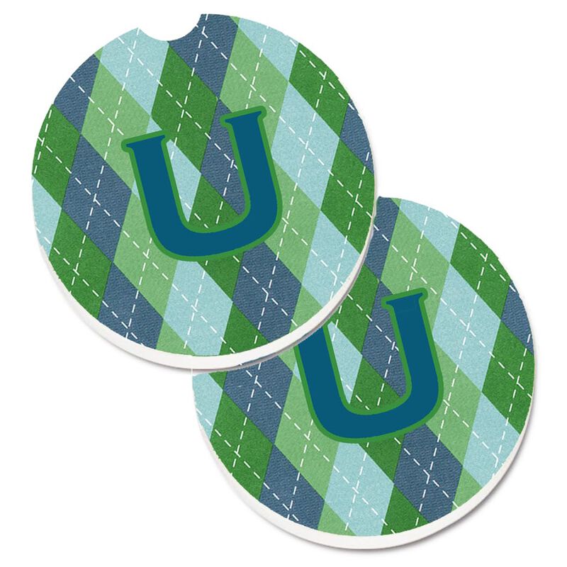 Caroline's Treasures Initial U Monogram - Blue Argoyle Set of 2 Cup Holder Car Coasters CJ1020-UCARC, 2.56, Multicolor