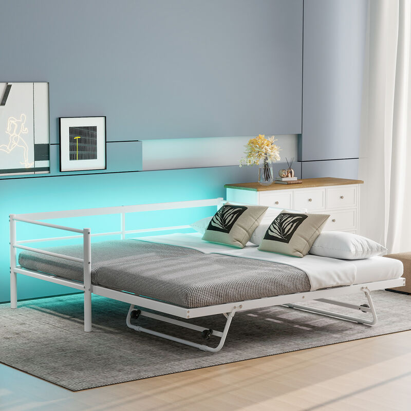 Merax Metal Daybed with LED and Adjustable Trundle