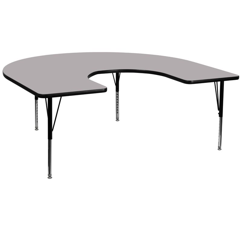 Flash Furniture Wren 60''W x 66''L Horseshoe Grey Thermal Laminate Activity Table - Height Adjustable Short Legs