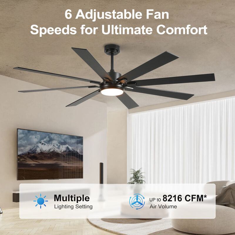 ELEMENT ACE 72 Inch Large Size Ceiling Fan With Light Kit Dimmable LED Remote Control image number 9