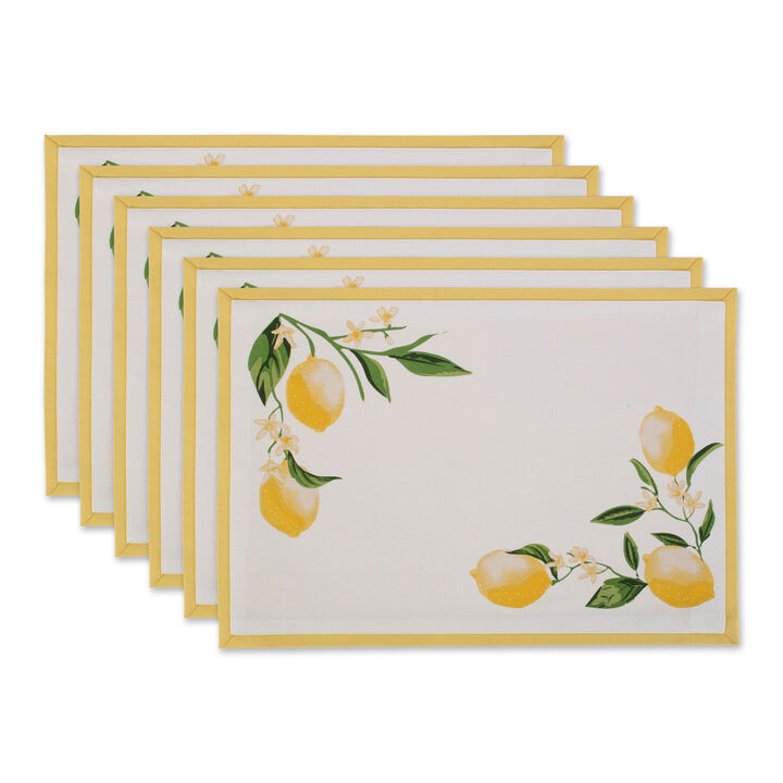 Set of 6 White With Yellow Lemon Rectangular Placemat 19"
