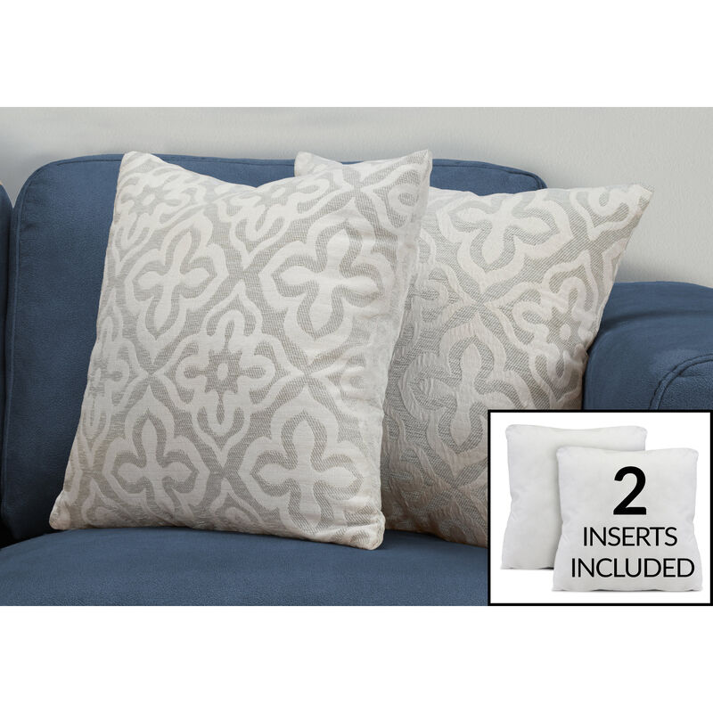 Monarch Specialties I 9215 Pillows, Set Of 2, 18 X 18 Square, Insert Included, Decorative Throw, Accent, Sofa, Couch, Bedroom, Polyester, Hypoallergenic, Grey, Modern image number 2