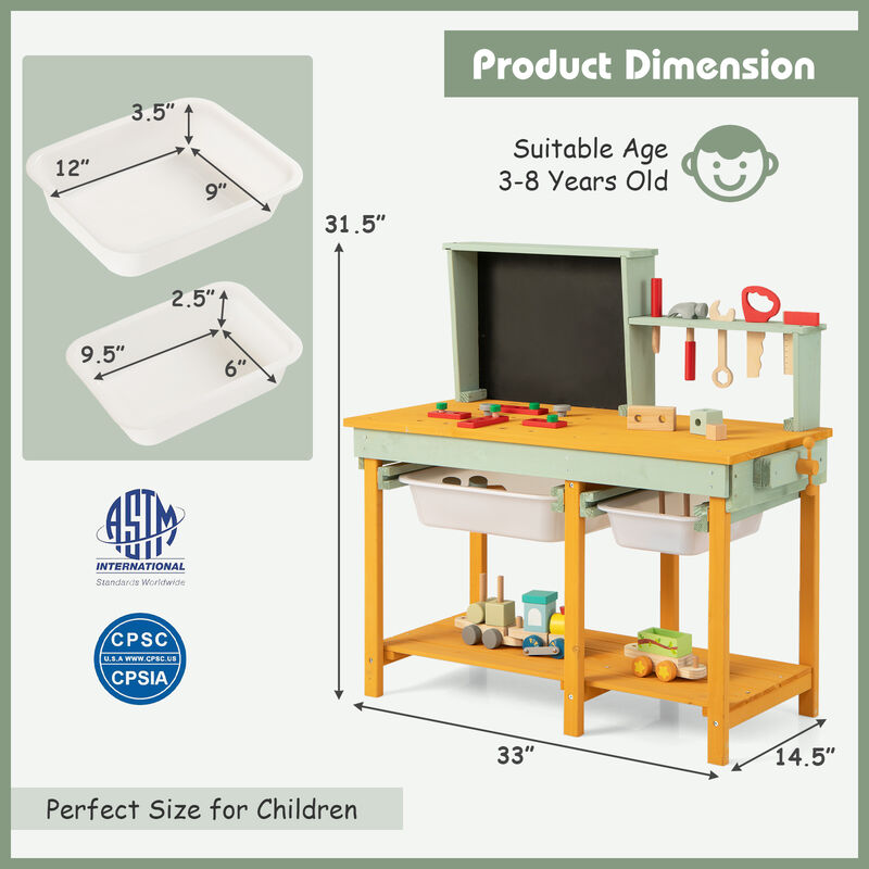 Kids Wooden Toy Workbench with Storage Space and Blackboard image number 2