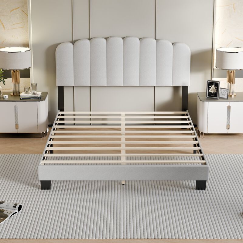 FUFU&GAGA Upholstered Bed, Queen Size, Soft Fabric Upholstery with MDF and Multi-Layer Board Construction, (80.7" W x 61.6" D  x 42.9" H ), Light Grey