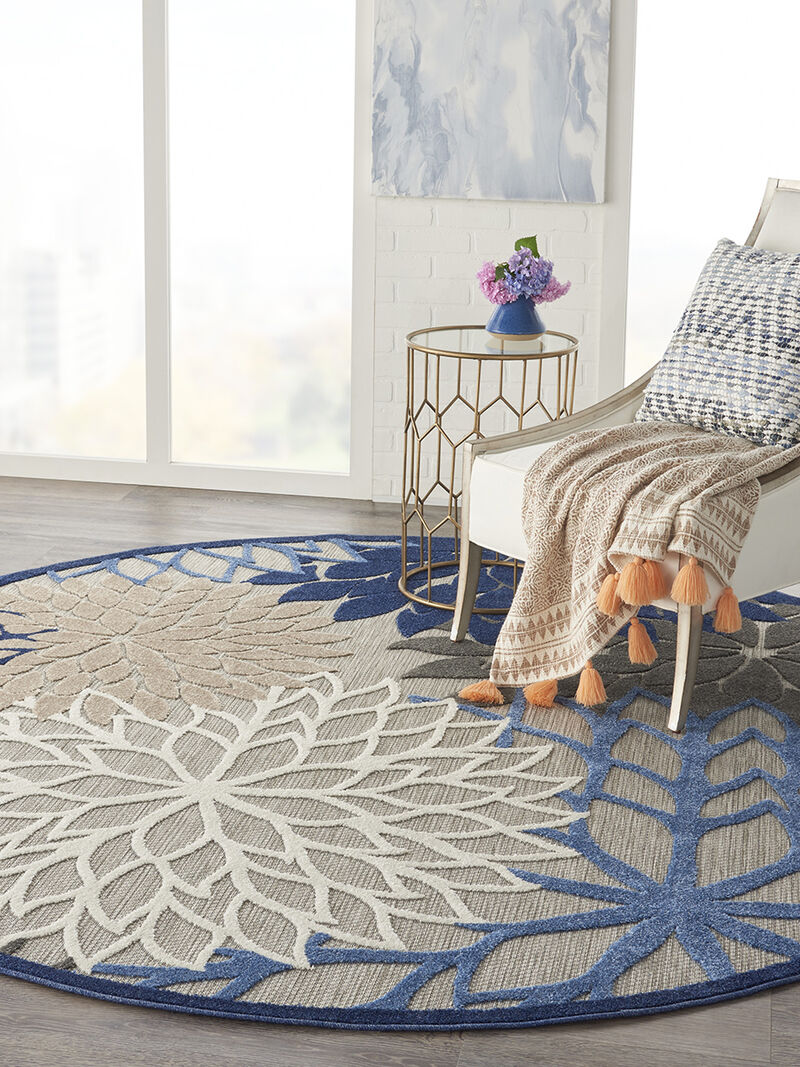 Aloha ALH05 Blue/Multicolor 7'10" x Round Rug