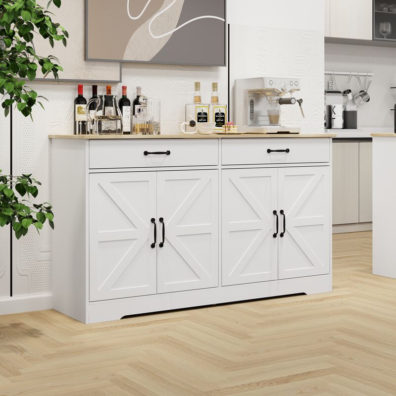 White MDF 55.91 in. Sideboard with X-panel Design Doors