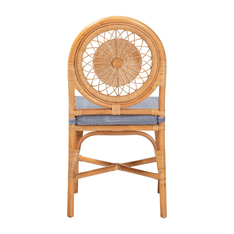 bali & pari Oberon Natural Rattan Dining Chair with Cushion - Handwoven Wicker Bistro Accent Seating with Sunburst Backrest image number 3