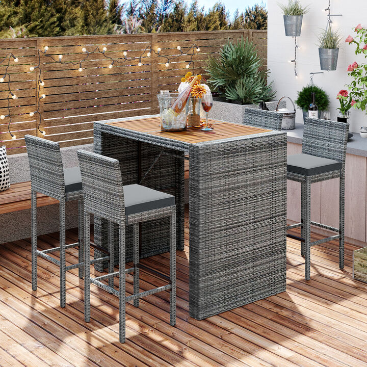 Merax Outdoor Patio Wicker Bar Table Chair Set