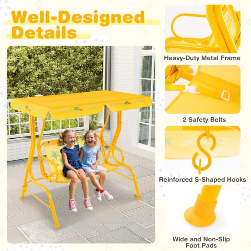 Hivvago 2-Seater Kids Patio Swing with Metal Stand and Adjustable Canopy