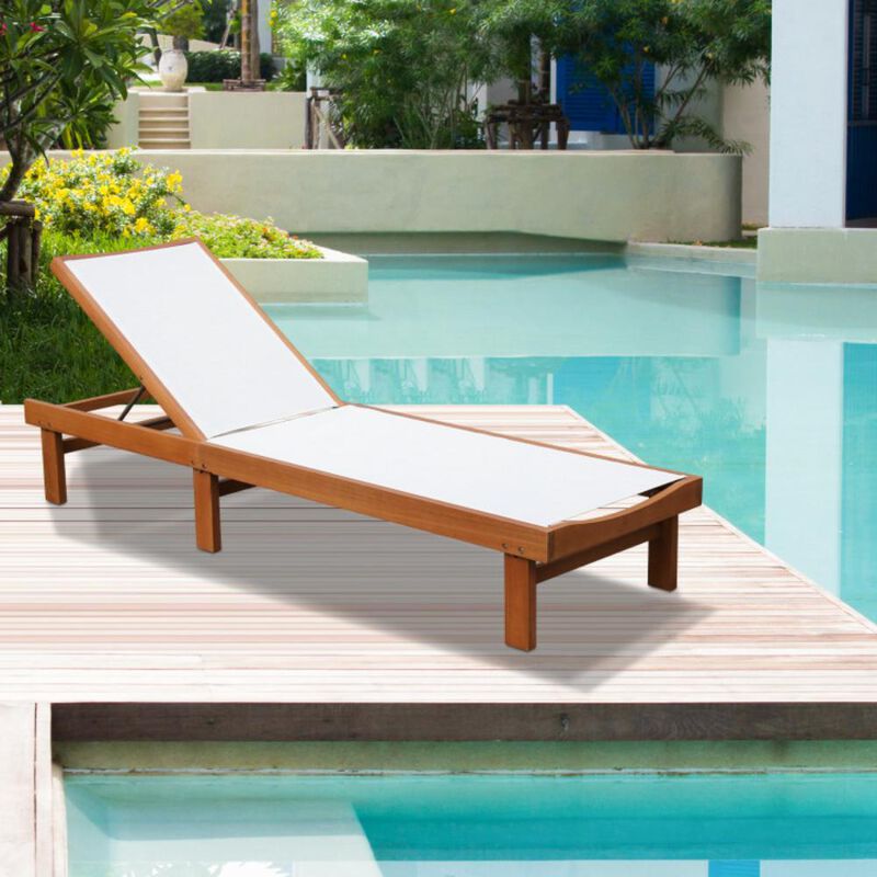 Hivvago Outdoor Wood Chaise Lounge Chair with 5-Postion Adjustable Back