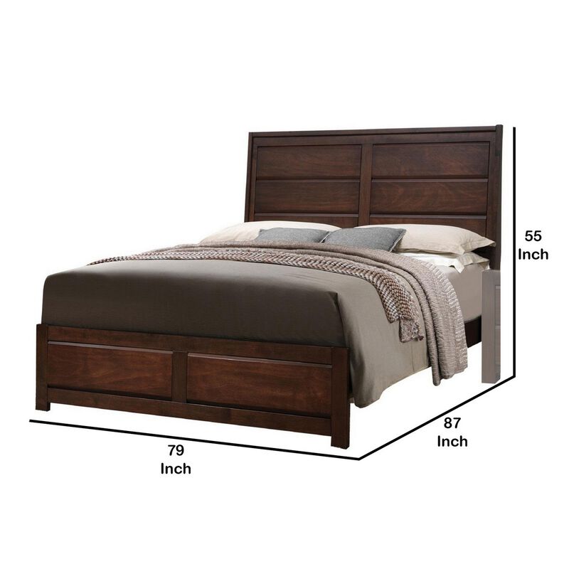 Raised Panel Design Wooden Eastern King Bed with Sleek Legs, Walnut Brown - Benzara image number 1