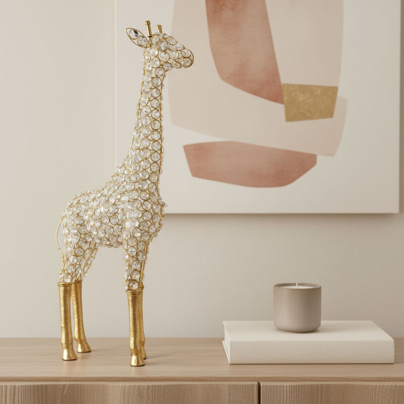 HomeRoots 23" Gold Aluminum And Faux Crystal Giraffe Tabletop Sculpture image number 1