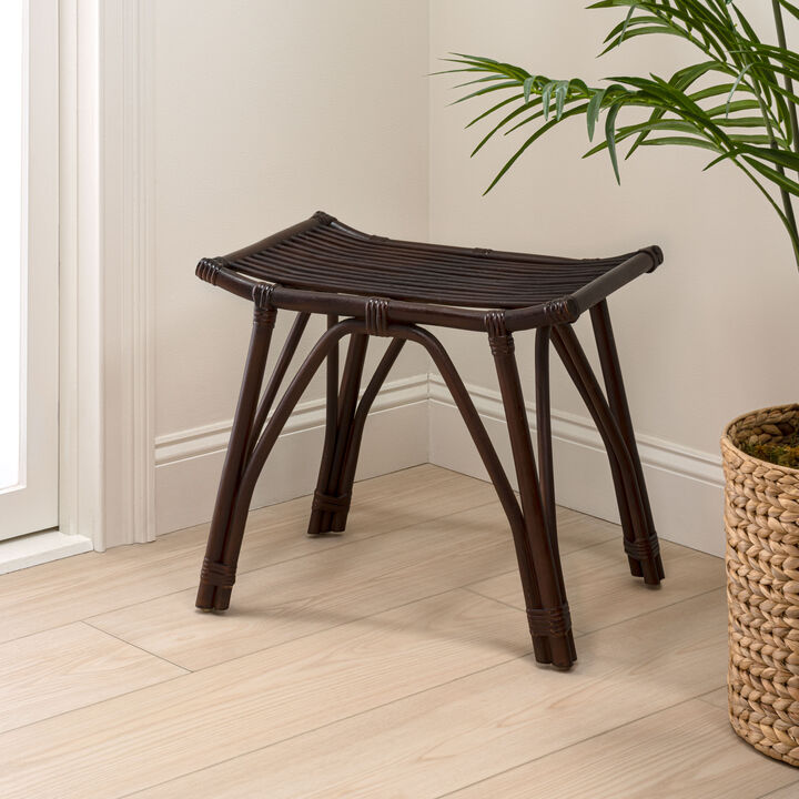 Gabriel Modern Bohemian Handcrafted Rattan/Teak Wood Curved Seat Accent Stool