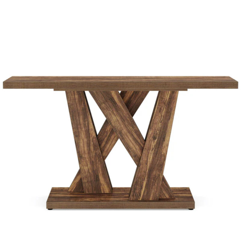 Farmhouse 55" Entryway Console Table With Geometric Base-Brown