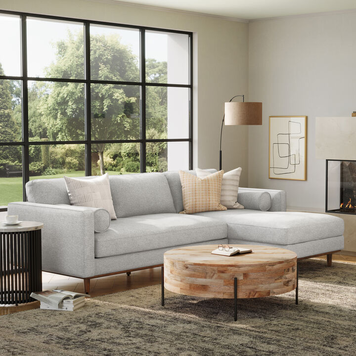 Morrison Mid Century Right Sectional 102 inch Wide Sofa Sectional in Mist Grey Tightly Woven Performance Fabric